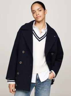 Kurtki & Płaszcze*Tommy Hilfiger Dwurzędowa Kurtka Marynarska Z Wełną DARK NIGHT NAVY