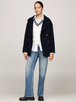 Kurtki & Płaszcze*Tommy Hilfiger Dwurzędowa Kurtka Marynarska Z Wełną DARK NIGHT NAVY
