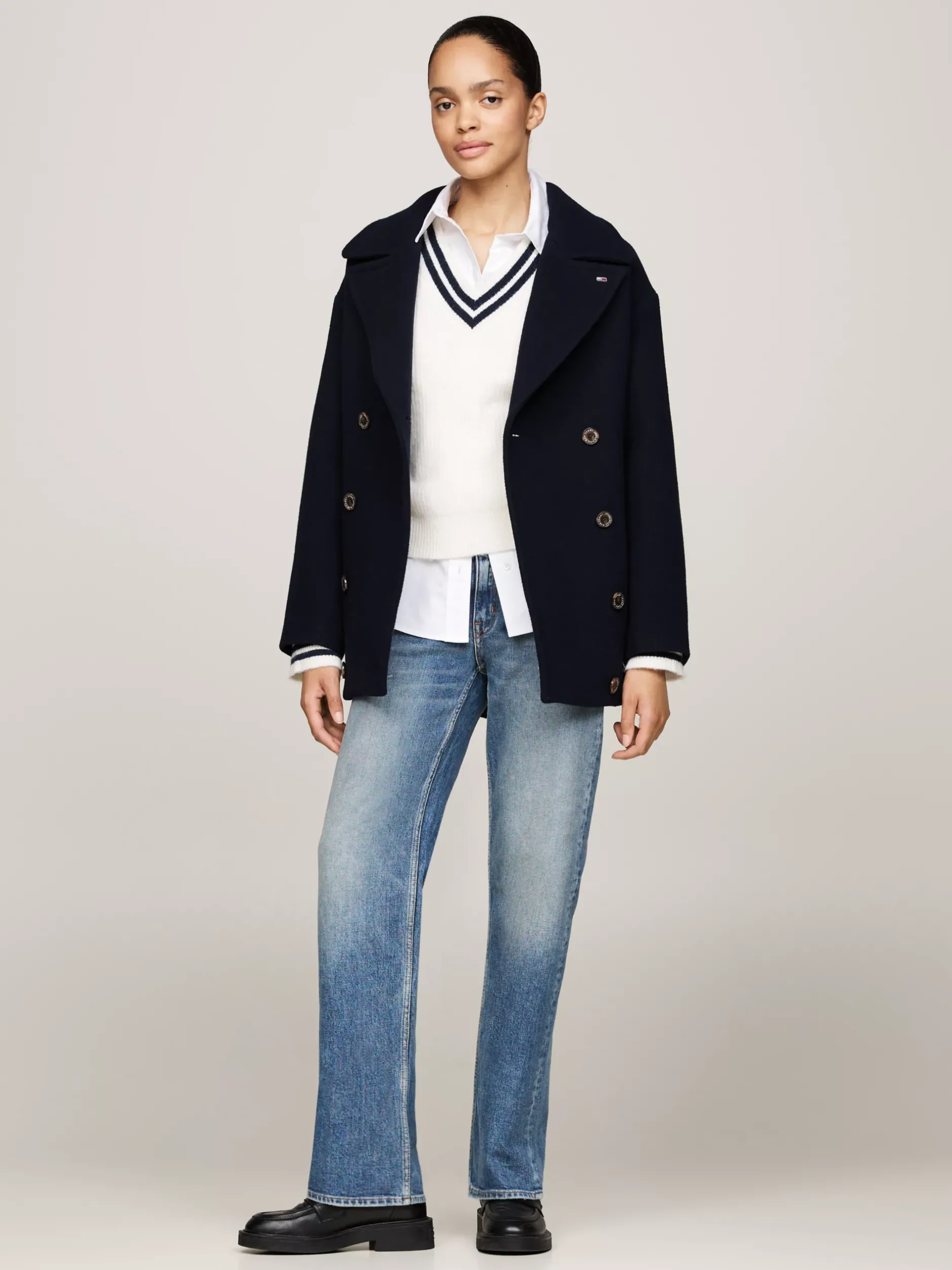 Kurtki & Płaszcze*Tommy Hilfiger Dwurzędowa Kurtka Marynarska Z Wełną DARK NIGHT NAVY