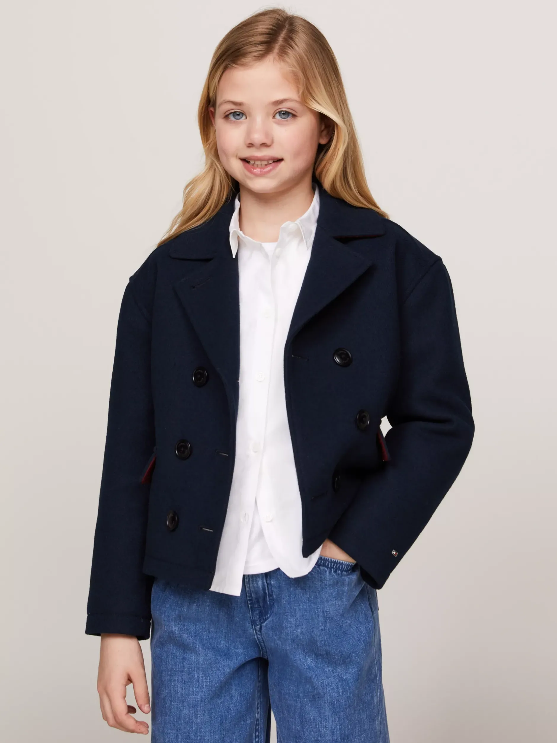 Kurtki I Płaszcze*Tommy Hilfiger Dwurzędowa Kurtka Marynarska DESERT SKY