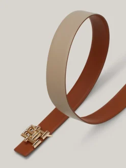 Paski*Tommy Hilfiger Dwustronny Skórzany Pasek Z Logo Hilfiger COGNAC / BEIGE