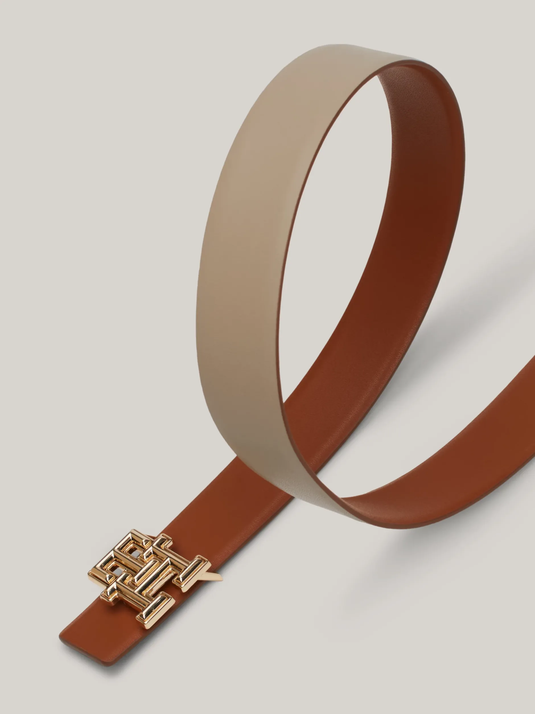 Paski*Tommy Hilfiger Dwustronny Skórzany Pasek Z Logo Hilfiger COGNAC / BEIGE