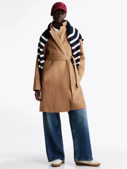 Kurtki & Płaszcze|Wełniane Płaszcze*Tommy Hilfiger Dwustronny Wełniany Płaszcz Z Paskiem LIGHT SEPIA BROWN