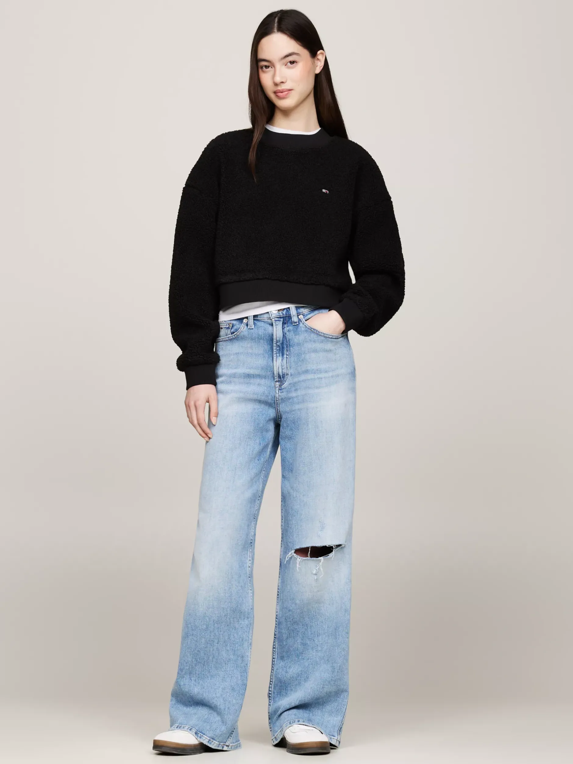 Bluzy Dresowe & Z Kapturem*Tommy Hilfiger Dzianinowa Bluza Oversize BLACK