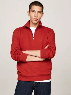 Bluzy Dresowe & Z Kapturem*Tommy Hilfiger Dzianinowa Bluza Z Krótkim Zamkiem DARK MAGMA