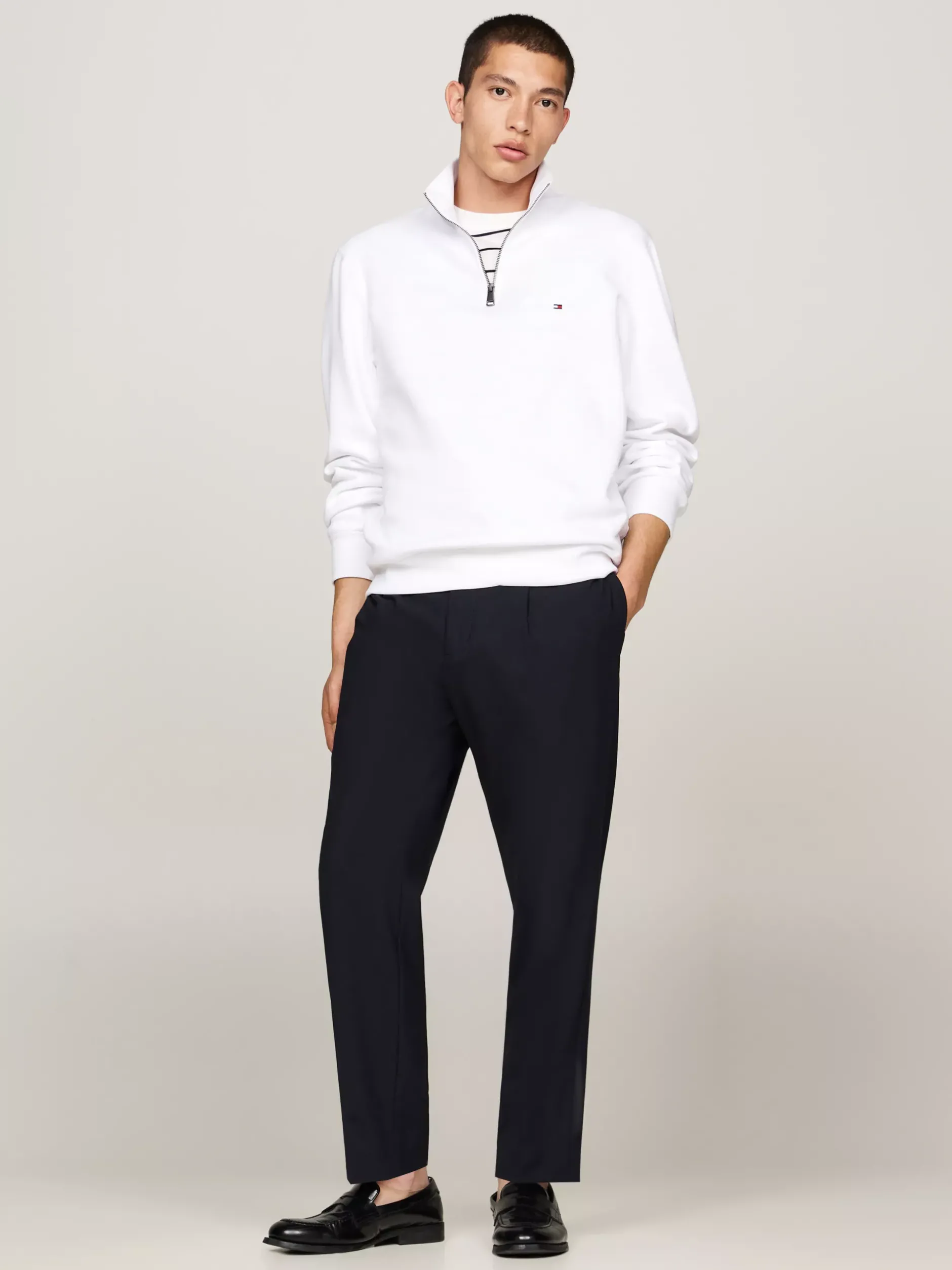 Bluzy Dresowe & Z Kapturem*Tommy Hilfiger Dzianinowa Bluza Z Krótkim Zamkiem WHITE