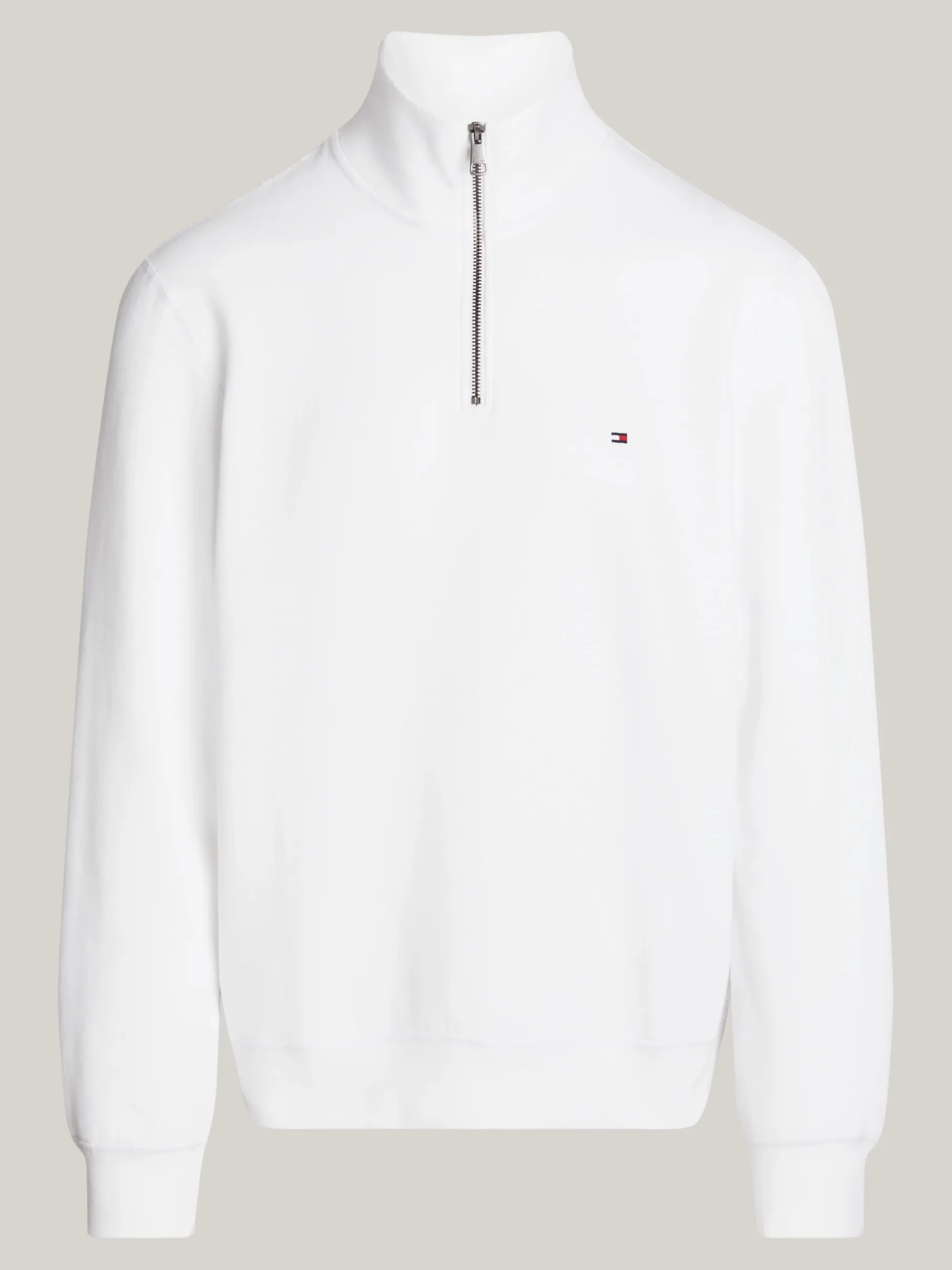 Bluzy Dresowe & Z Kapturem*Tommy Hilfiger Dzianinowa Bluza Z Krótkim Zamkiem WHITE