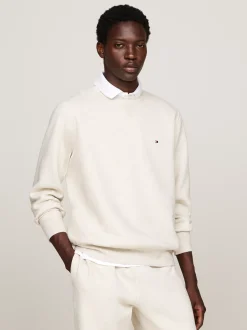 Bluzy Dresowe & Z Kapturem*Tommy Hilfiger Dzianinowa Bluza Z Okrągłym Dekoltem HEATHERED OATMILK