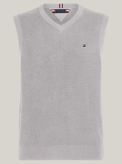 Dzianina*Tommy Hilfiger Dzianinowa Kamizelka O Wafelkowym Splocie MEDIUM GREY HEATHER