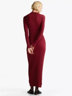 Sukienki*Tommy Hilfiger Dzianinowa Prążkowana Sukienka Maxi Bodycon DARK MAGMA