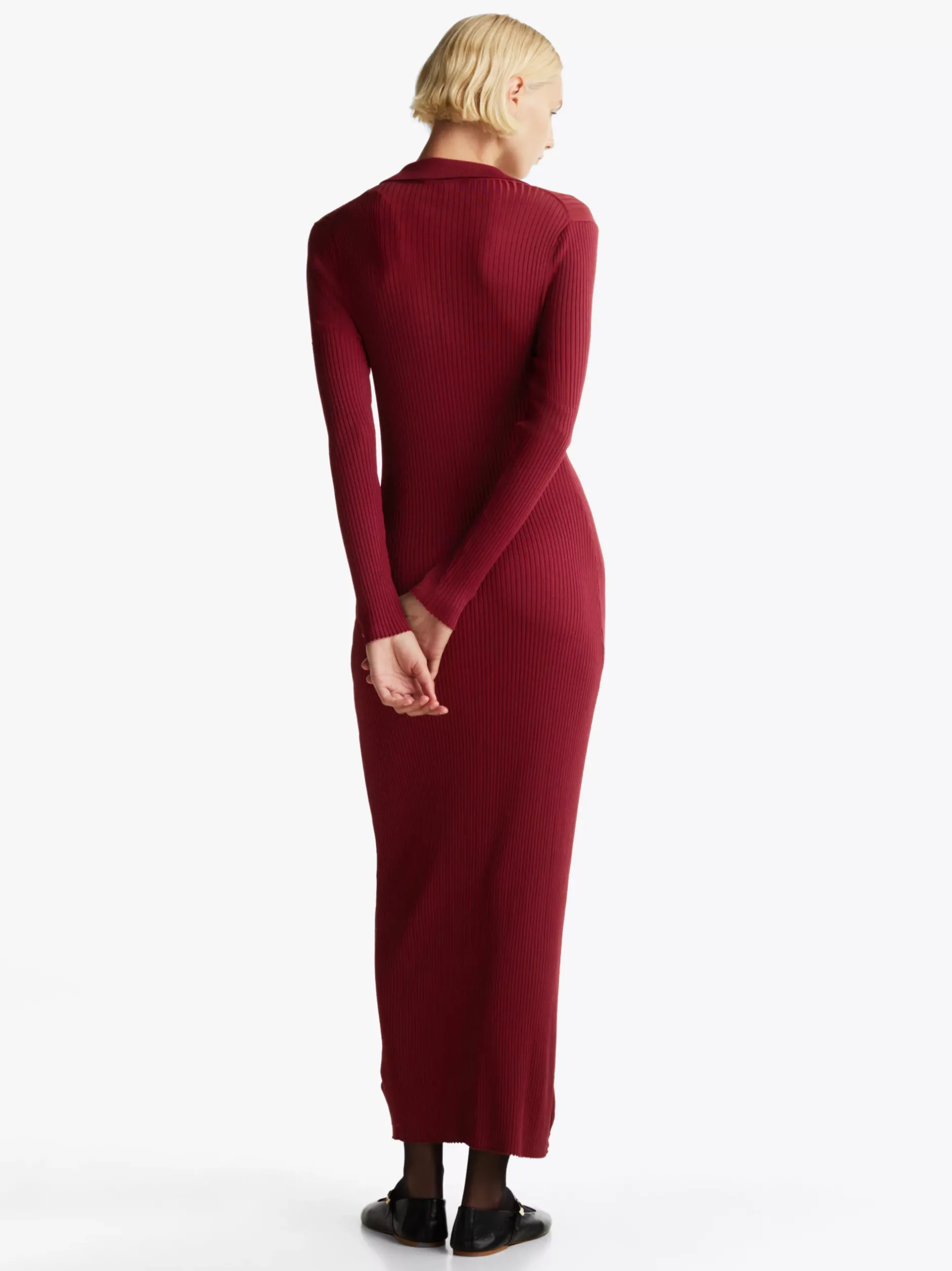 Sukienki*Tommy Hilfiger Dzianinowa Prążkowana Sukienka Maxi Bodycon DARK MAGMA