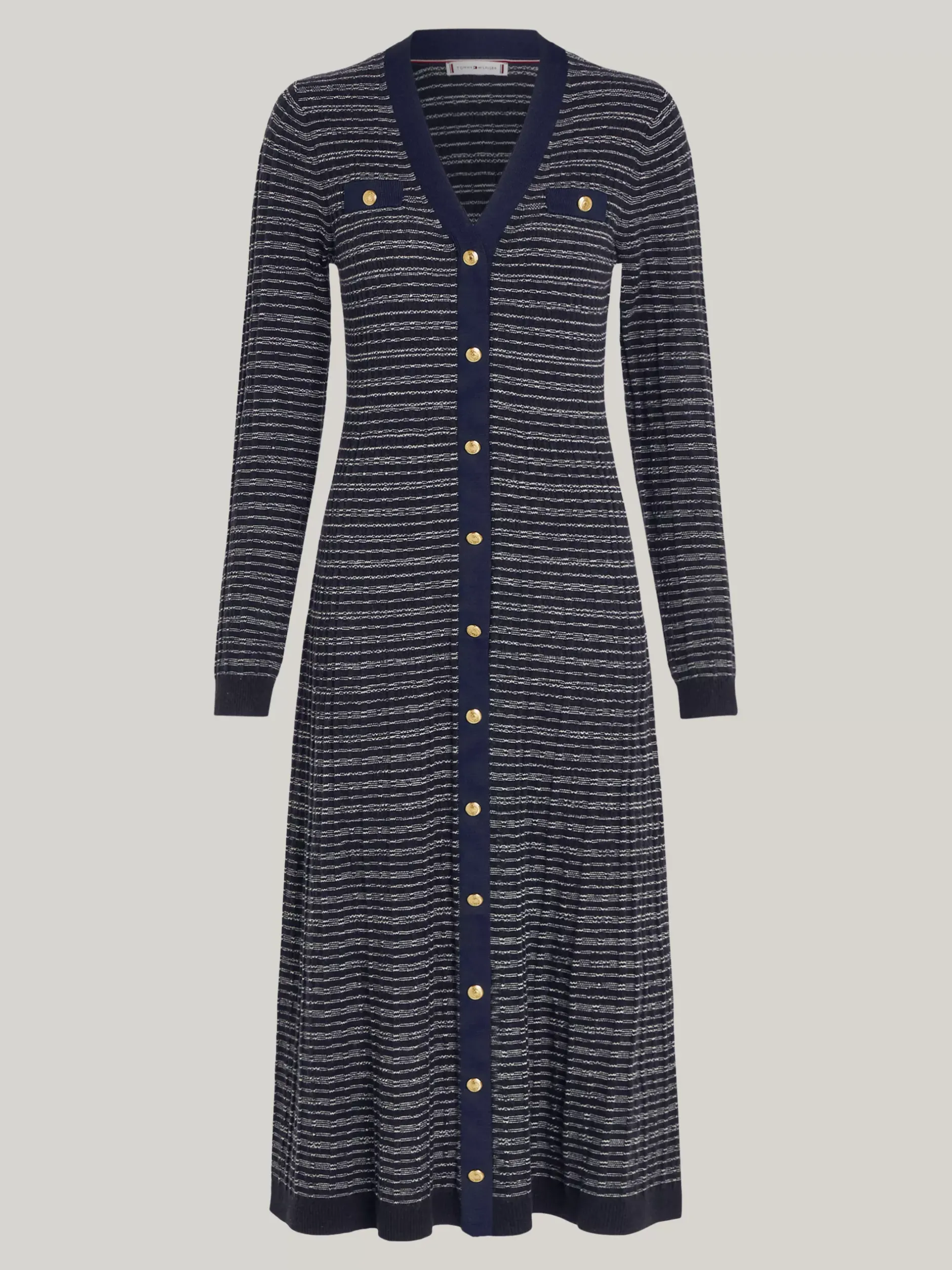 Sukienki*Tommy Hilfiger Dzianinowa Sukienka Maxi O Wąskim Kroju Curve NAVY/ IVORY TEXTURE STP