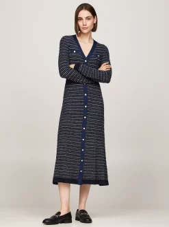 Sukienki*Tommy Hilfiger Dzianinowa Sukienka Midi O Fasonie Bodycon NAVY/ IVORY TEXTURE STP