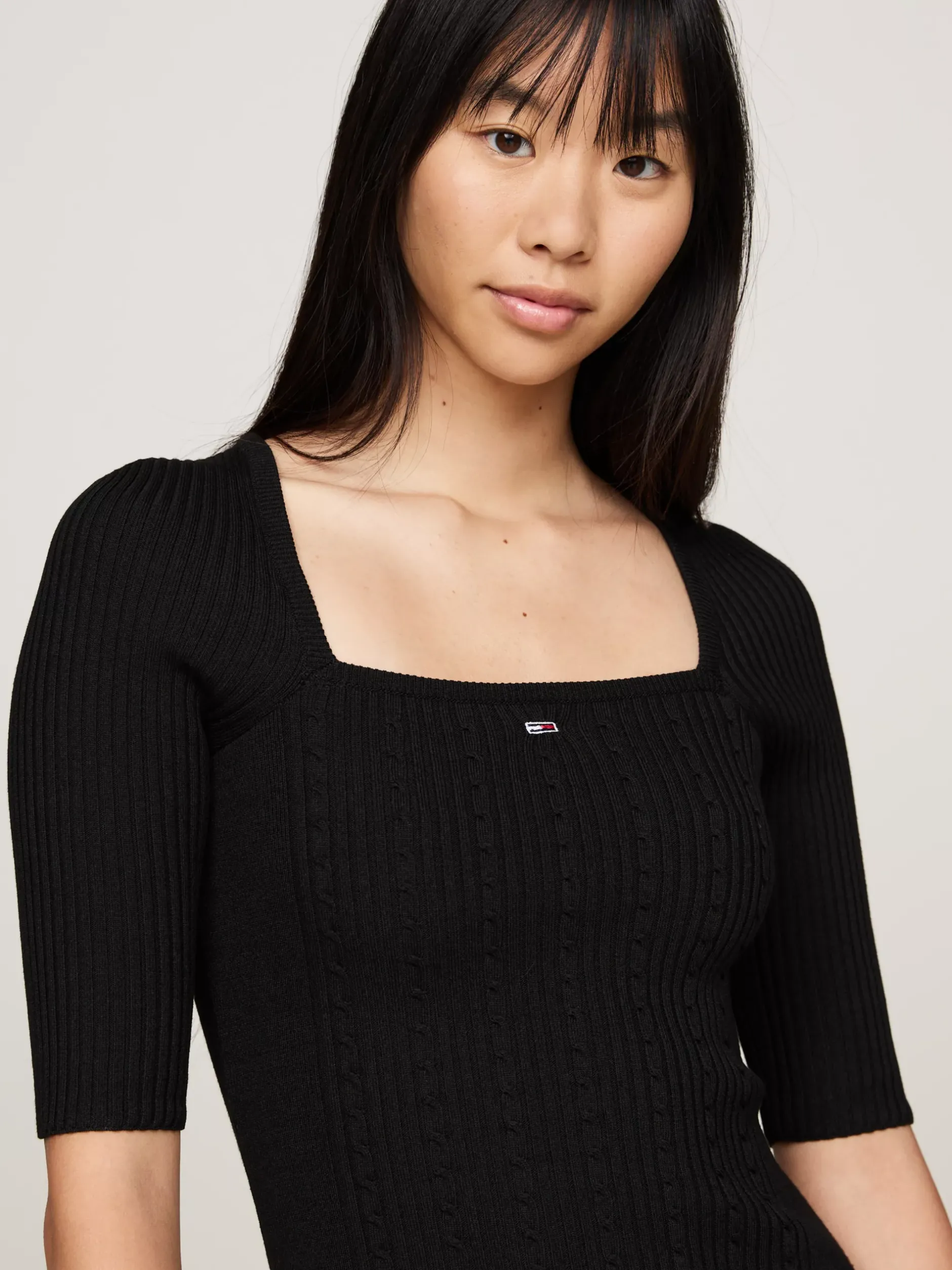 Sukienki*Tommy Hilfiger Dzianinowa Sukienka Z Kwadratowym Dekoltem BLACK