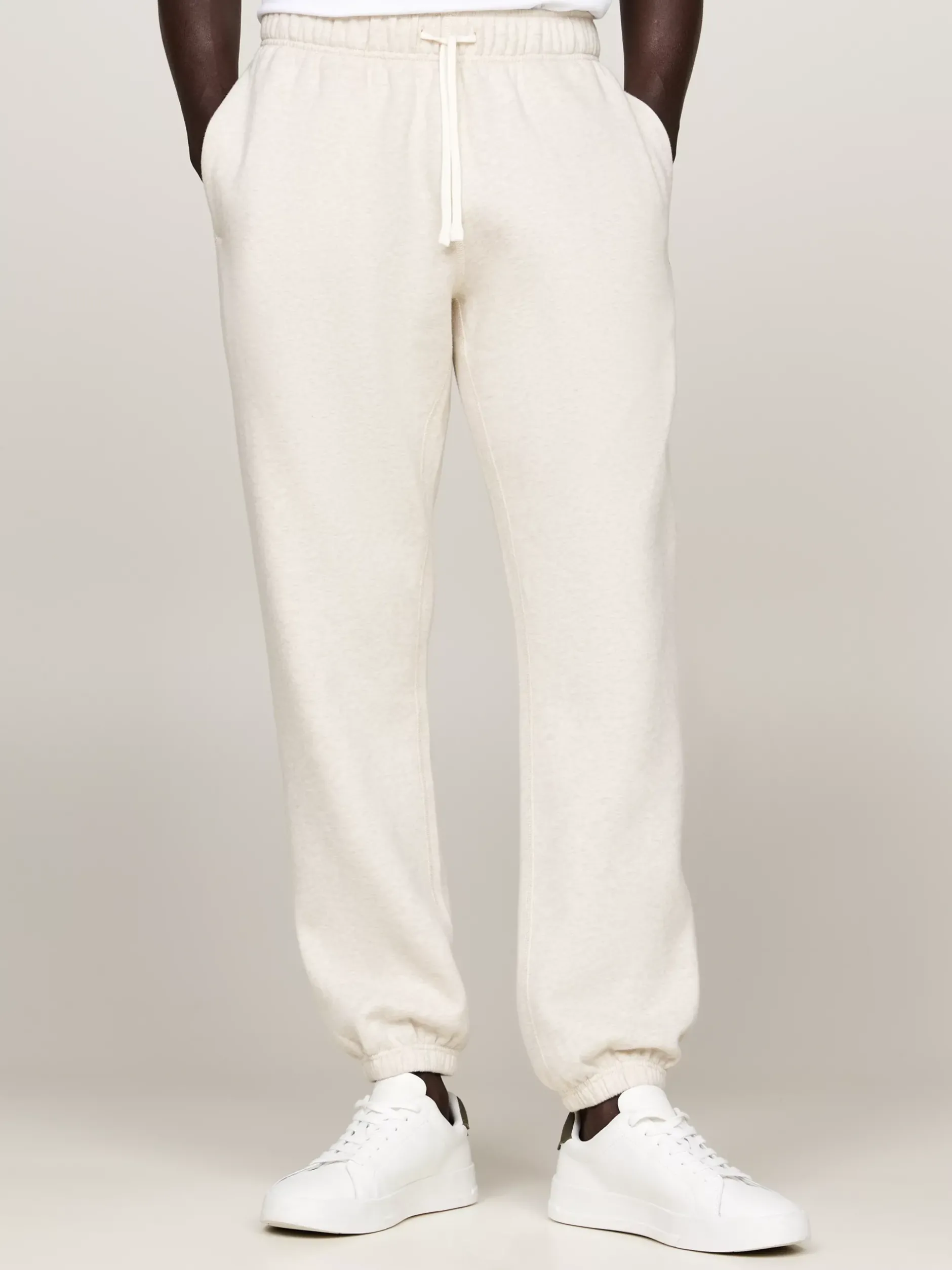 Spodnie*Tommy Hilfiger Dzianinowe Joggery Z Mankietami HEATHERED OATMILK