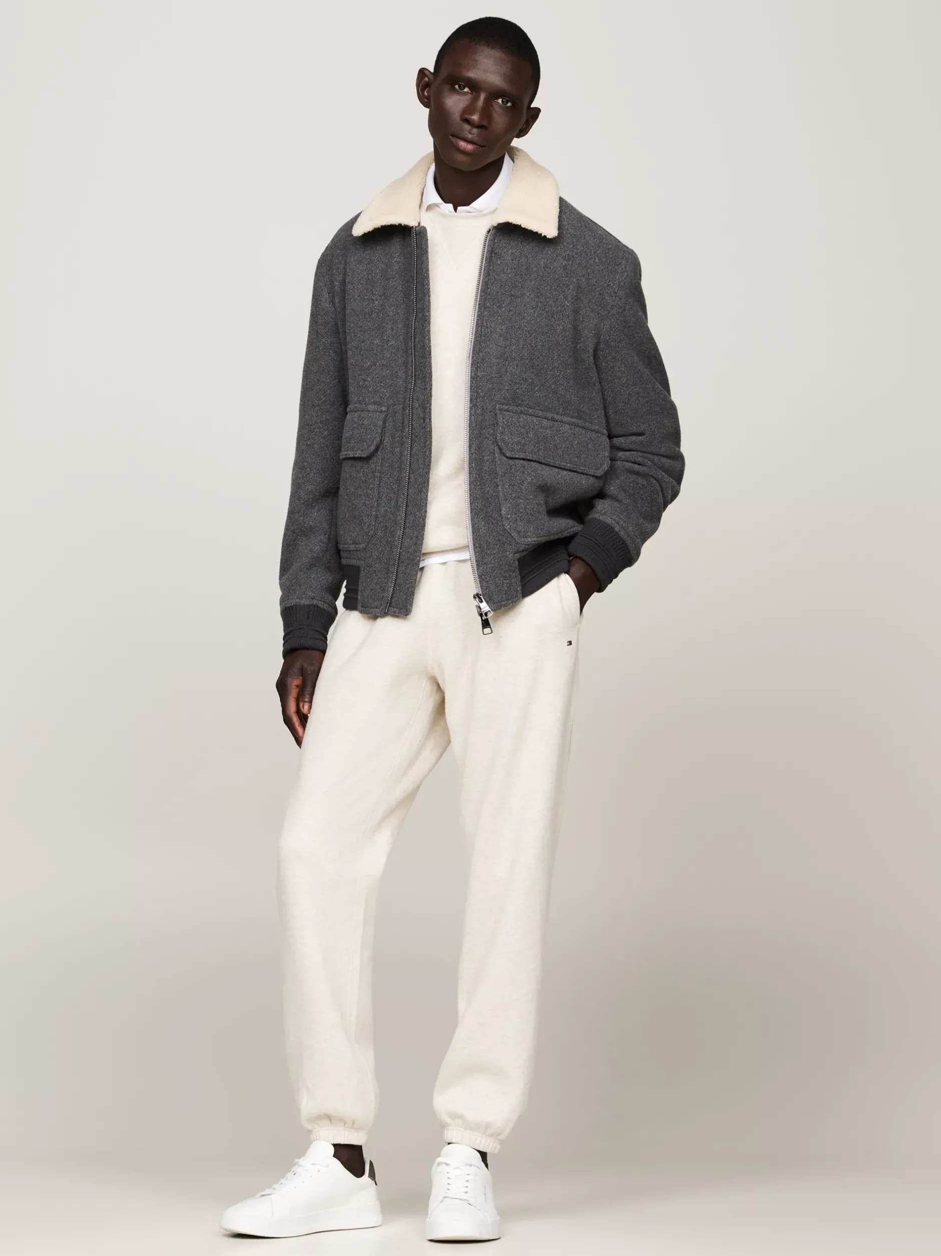 Spodnie*Tommy Hilfiger Dzianinowe Joggery Z Mankietami HEATHERED OATMILK