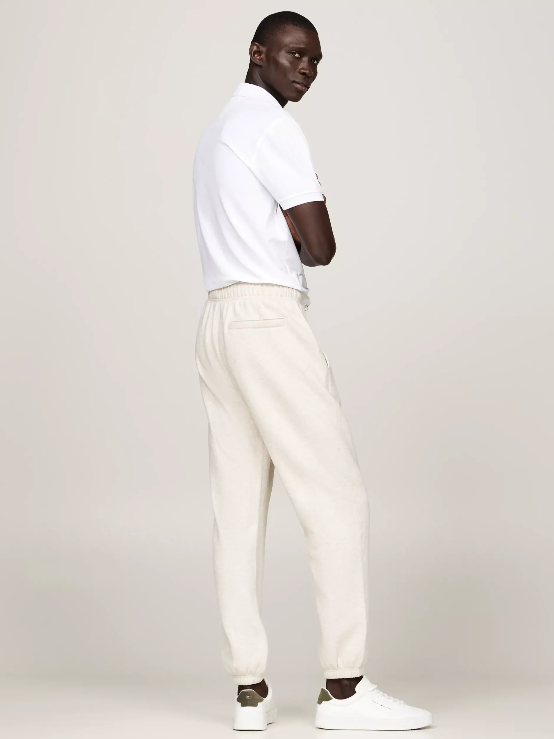 Spodnie*Tommy Hilfiger Dzianinowe Joggery Z Mankietami HEATHERED OATMILK