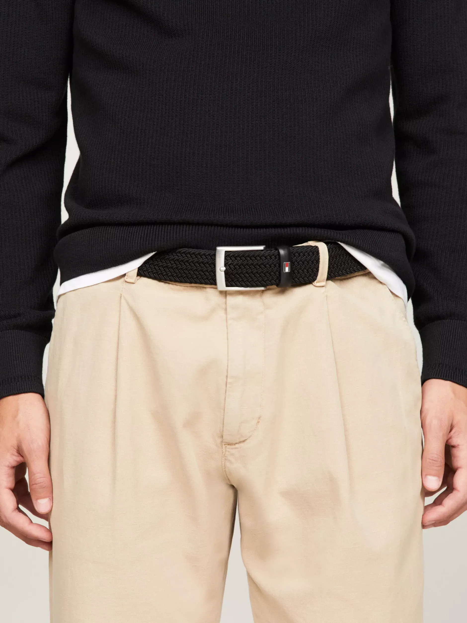 Paski*Tommy Hilfiger Elastyczny Parciany Pasek Adan Z Plecionką BLACK