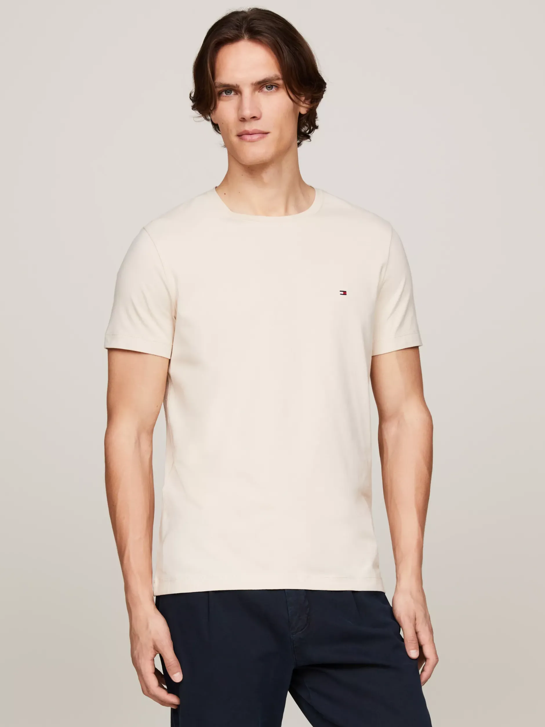 T-Shirty*Tommy Hilfiger Elastyczny T-shirt O Bardzo Wąskim Kroju CLASSIC BEIGE