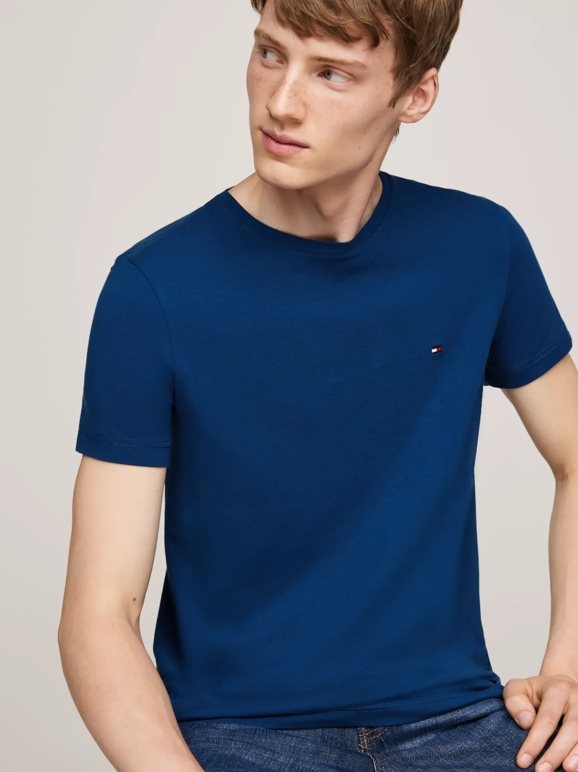 T-Shirty*Tommy Hilfiger Elastyczny T-shirt O Bardzo Wąskim Kroju DEEP INDIGO