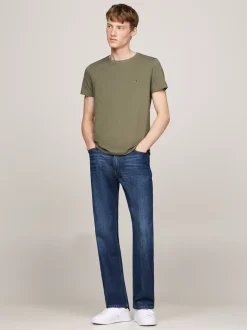 T-Shirty*Tommy Hilfiger Elastyczny T-shirt O Bardzo Wąskim Kroju BATTLE GREEN