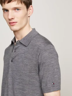 Swetry|Dzianina*Tommy Hilfiger Elegancka Koszulka Polo Z Czystej Wełny MEDIUM GREY HEATHER