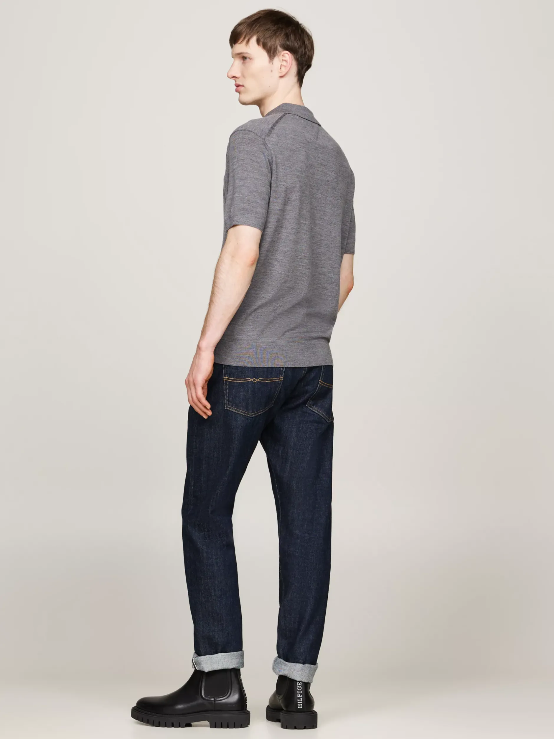 Swetry|Dzianina*Tommy Hilfiger Elegancka Koszulka Polo Z Czystej Wełny MEDIUM GREY HEATHER