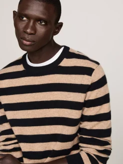 Swetry Z Okrągłym Dekoltem|Swetry*Tommy Hilfiger Elegancki, Luźny Sweter Z Kaszmiru BLACK/CAMEL