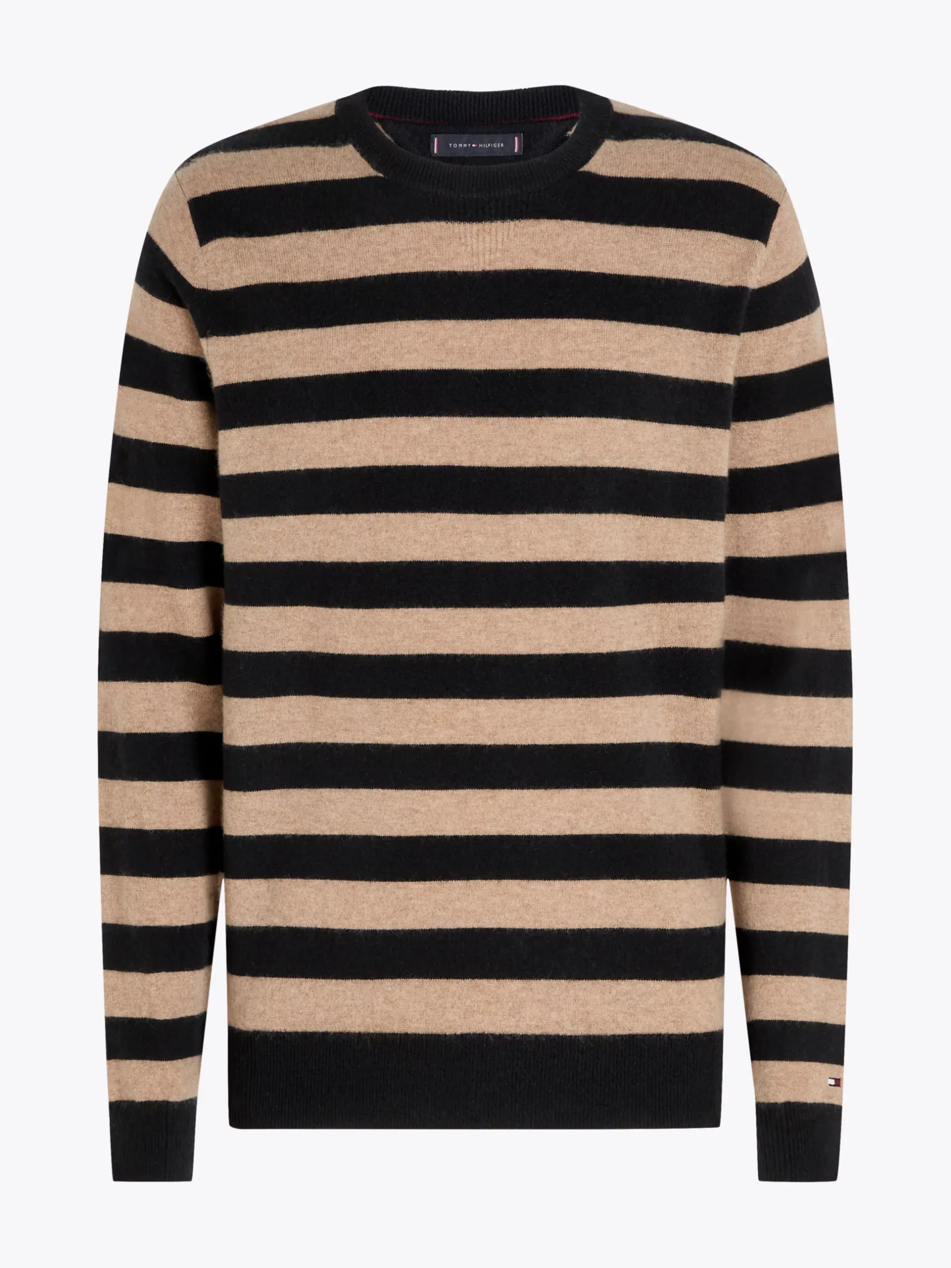 Swetry Z Okrągłym Dekoltem|Swetry*Tommy Hilfiger Elegancki, Luźny Sweter Z Kaszmiru BLACK/CAMEL