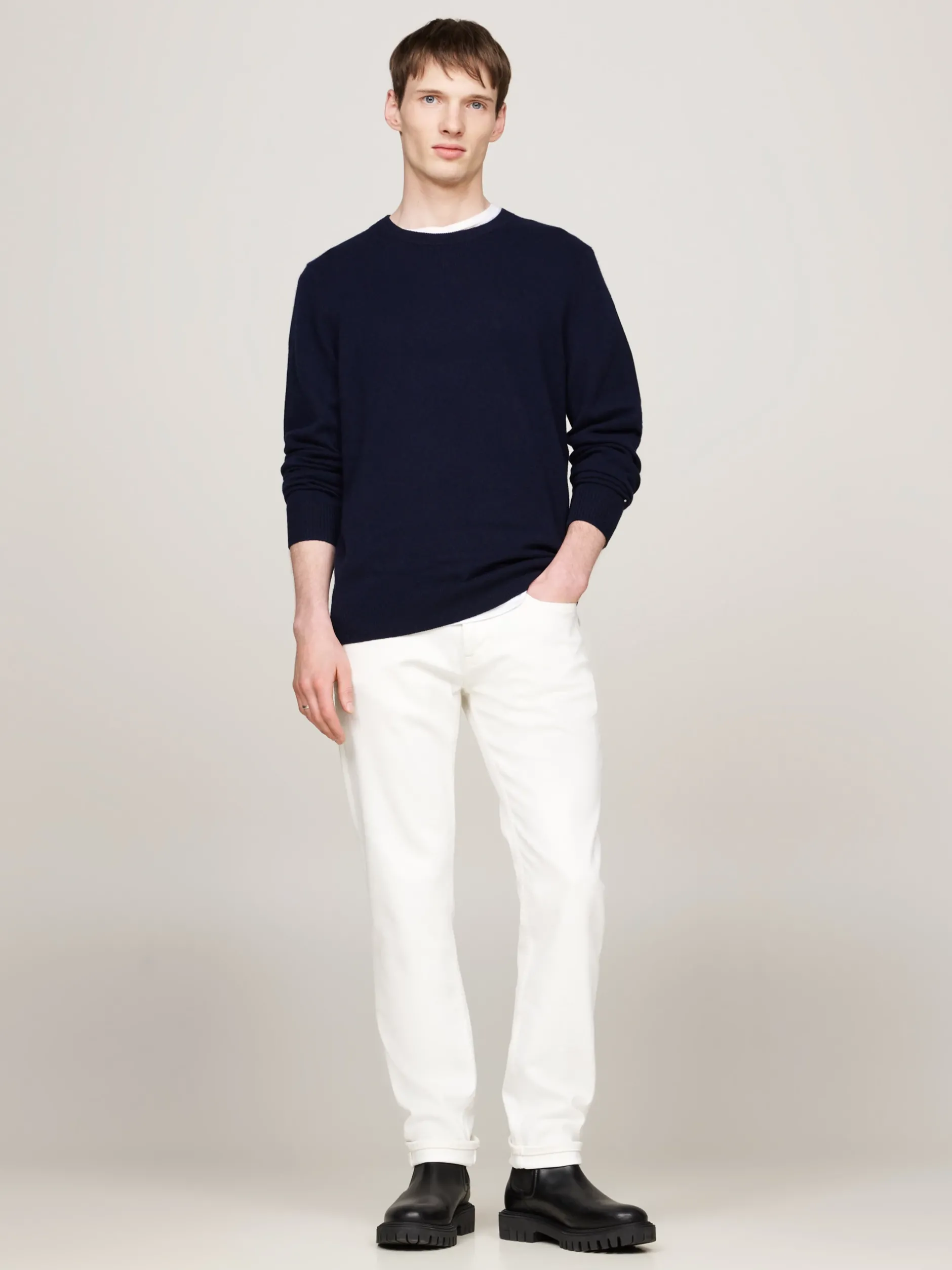 Swetry Z Okrągłym Dekoltem|Swetry*Tommy Hilfiger Elegancki, Luźny Sweter Z Kaszmiru DESERT SKY