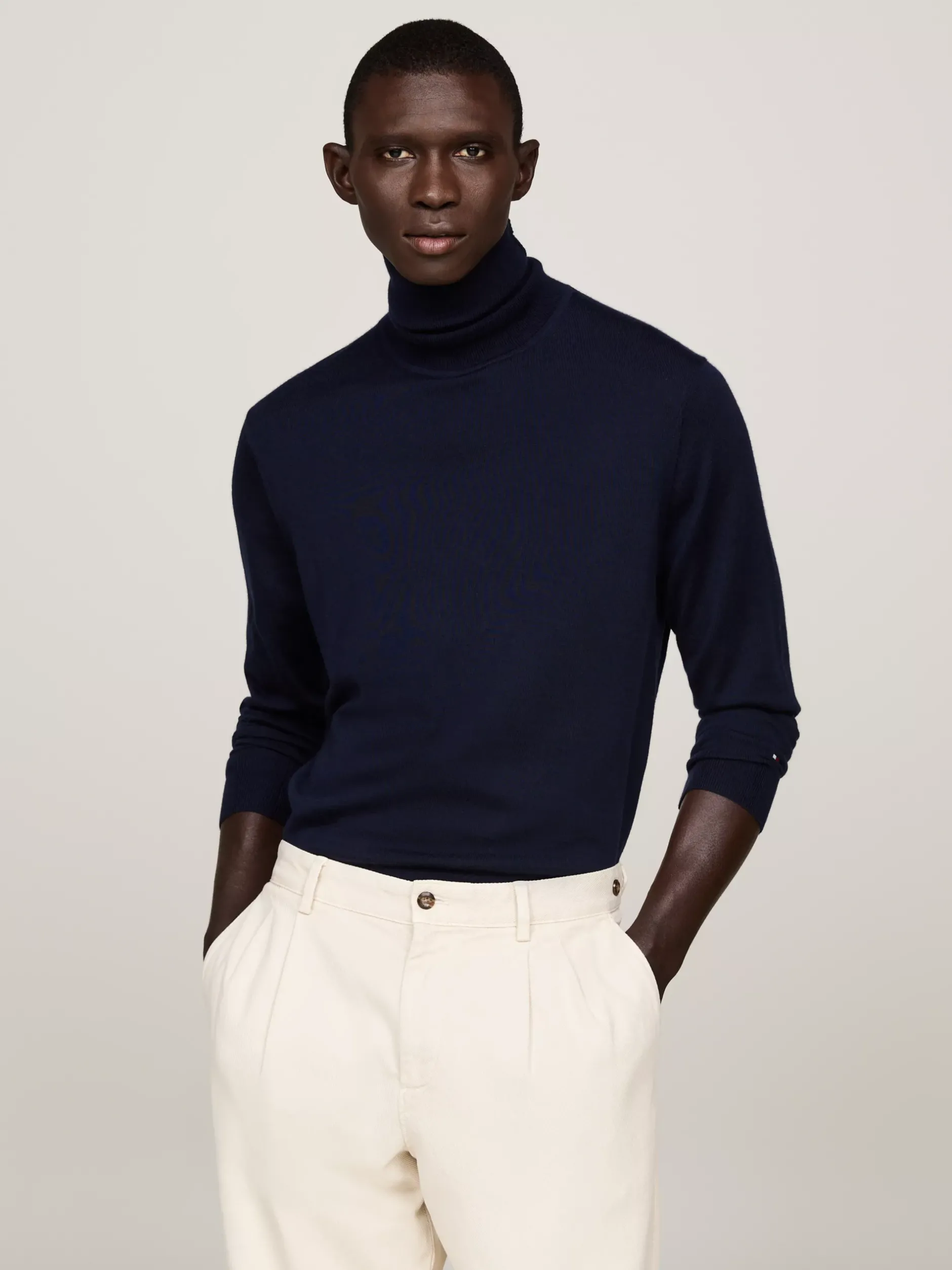 Swetry|Dzianina*Tommy Hilfiger Elegancki Sweter Z Golfem DESERT SKY
