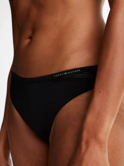 Figi|Bielizna*Tommy Hilfiger Figi Z Koronkową Wstawką I Logo Na Pasku BLACK