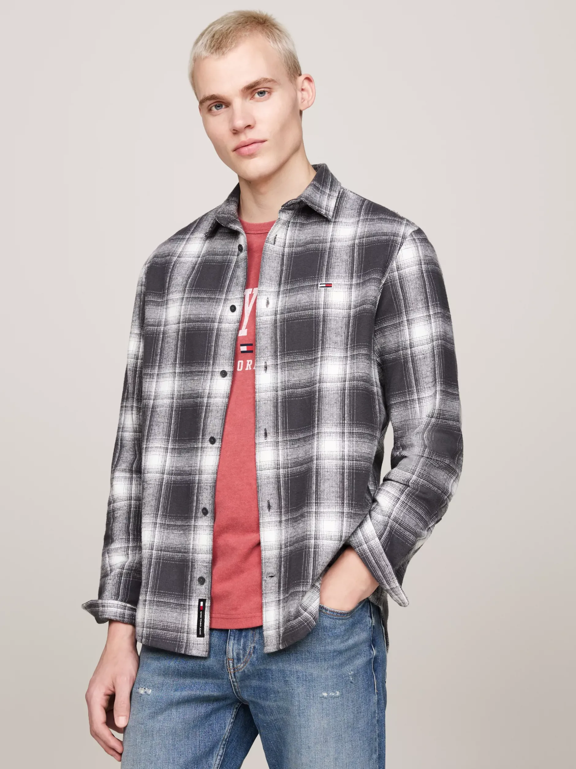 Koszule*Tommy Hilfiger Flanelowa Koszula W Kratę O Luźnym Kroju NEW CHARCOAL CHECK