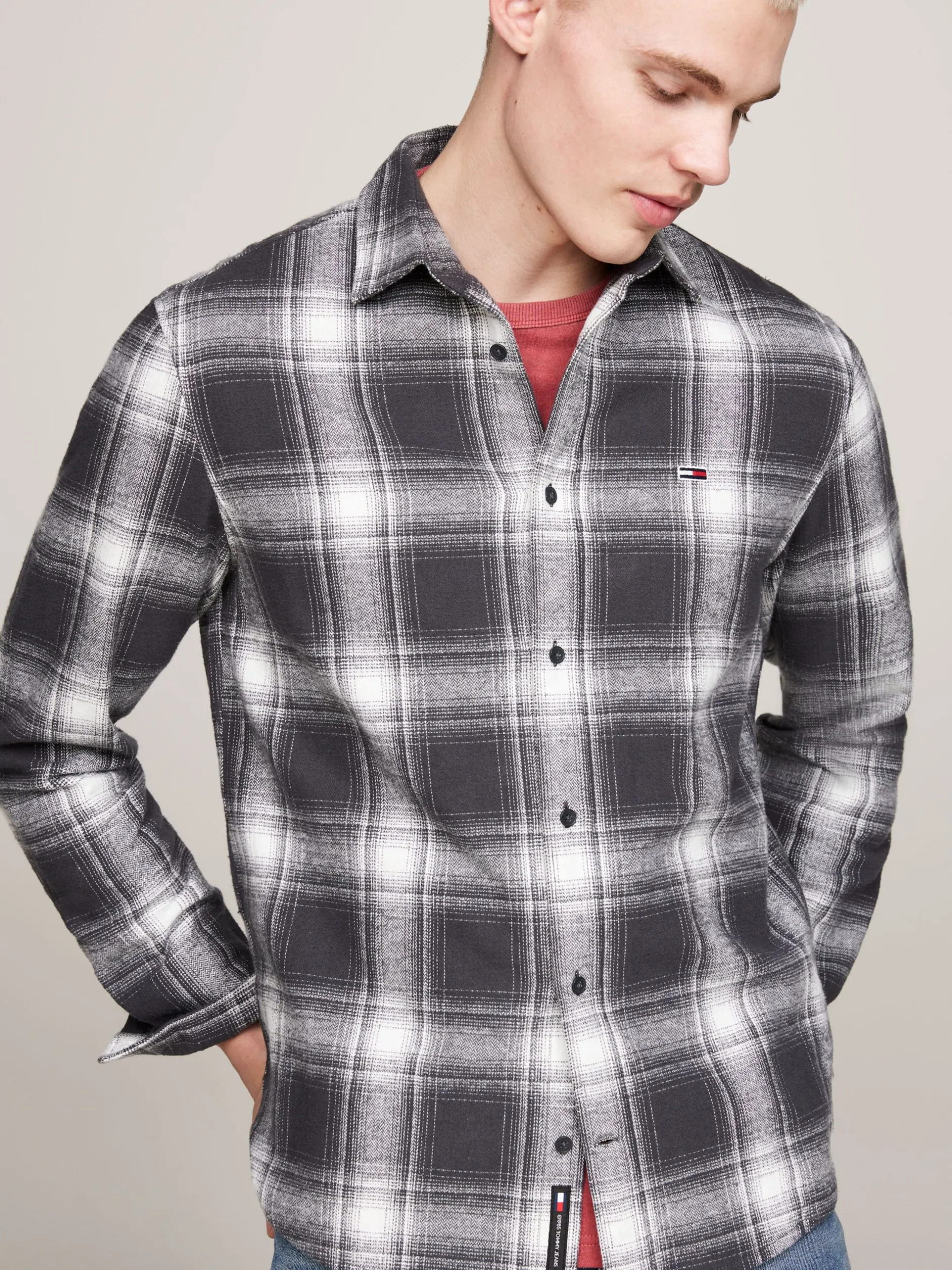 Koszule*Tommy Hilfiger Flanelowa Koszula W Kratę O Luźnym Kroju NEW CHARCOAL CHECK