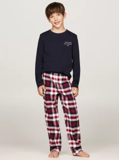 Underwear & Socks*Tommy Hilfiger Flanelowa Piżama TH Signature Z Logo DESERT SKY/HERITAGE PLAID ROUGE