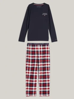 Underwear & Socks*Tommy Hilfiger Flanelowa Piżama TH Signature Z Logo DESERT SKY/HERITAGE PLAID ROUGE