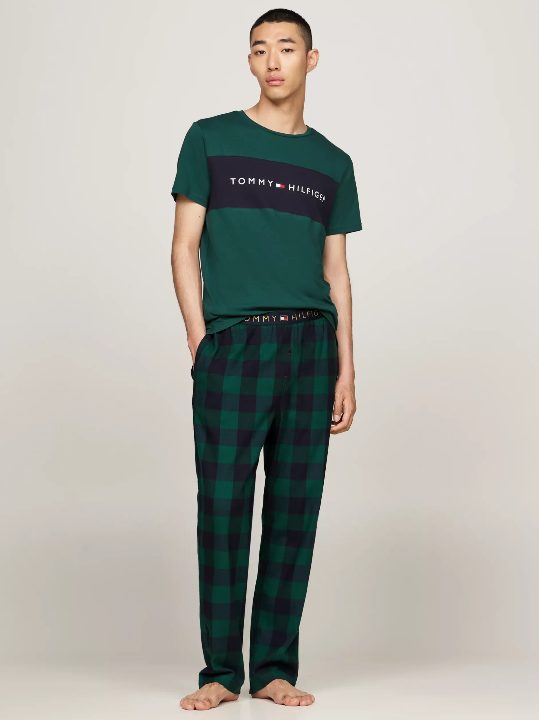 Piżamy*Tommy Hilfiger Flanelowe Spodnie Od Piżamy TH Original BUFFALO CHECK GREEN