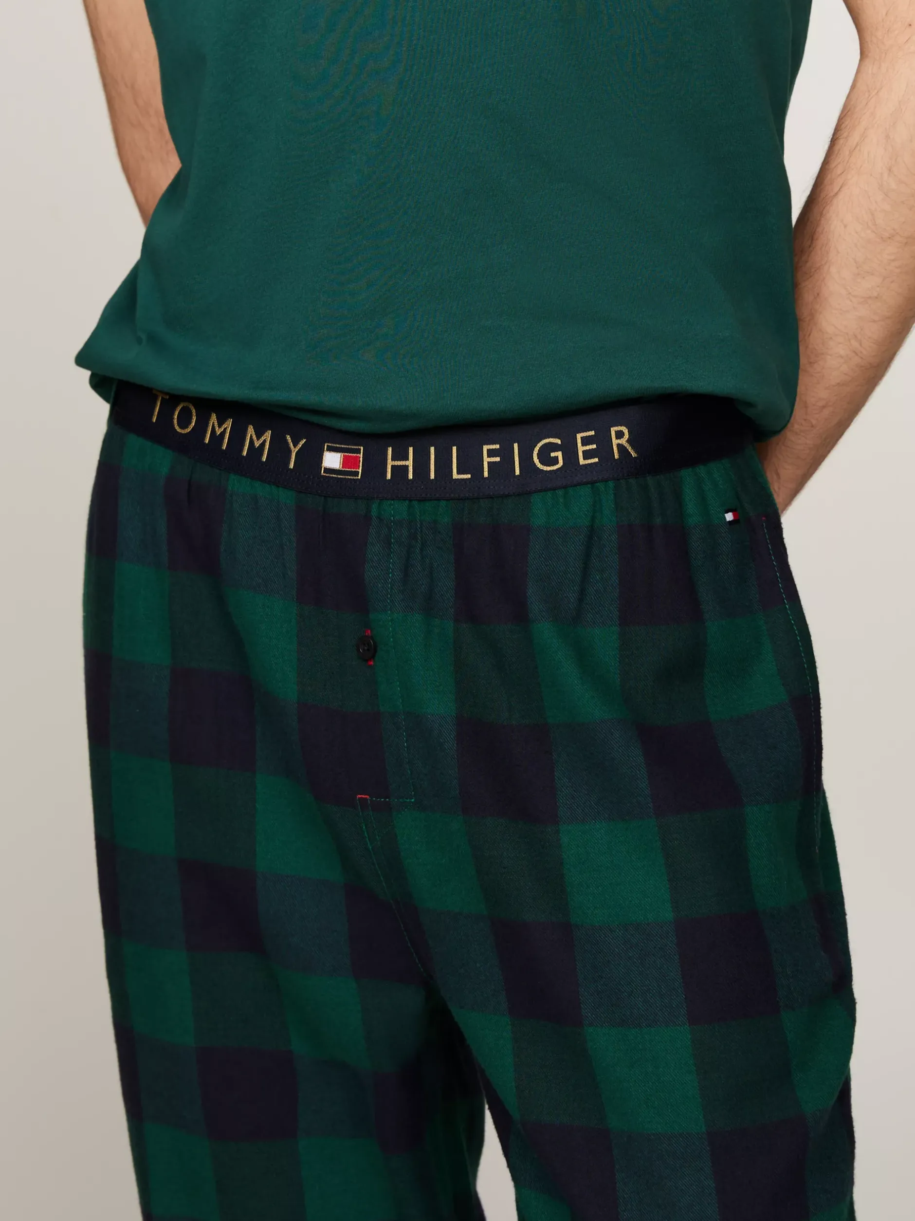 Piżamy*Tommy Hilfiger Flanelowe Spodnie Od Piżamy TH Original BUFFALO CHECK GREEN