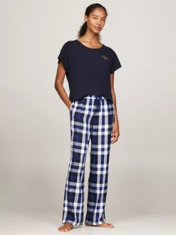 Piżamy & Odziez Nocna*Tommy Hilfiger Flanelowy Dół Od Piżamy TH Original HERITAGE CHECK MIDI BLUE INK