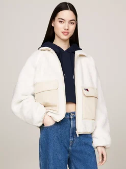 Kurtki & Płaszcze*Tommy Hilfiger Futerkowa Kurtka Bomber O Skróconym Kroju ANCIENT WHITE