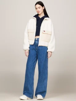 Kurtki & Płaszcze*Tommy Hilfiger Futerkowa Kurtka Bomber O Skróconym Kroju ANCIENT WHITE