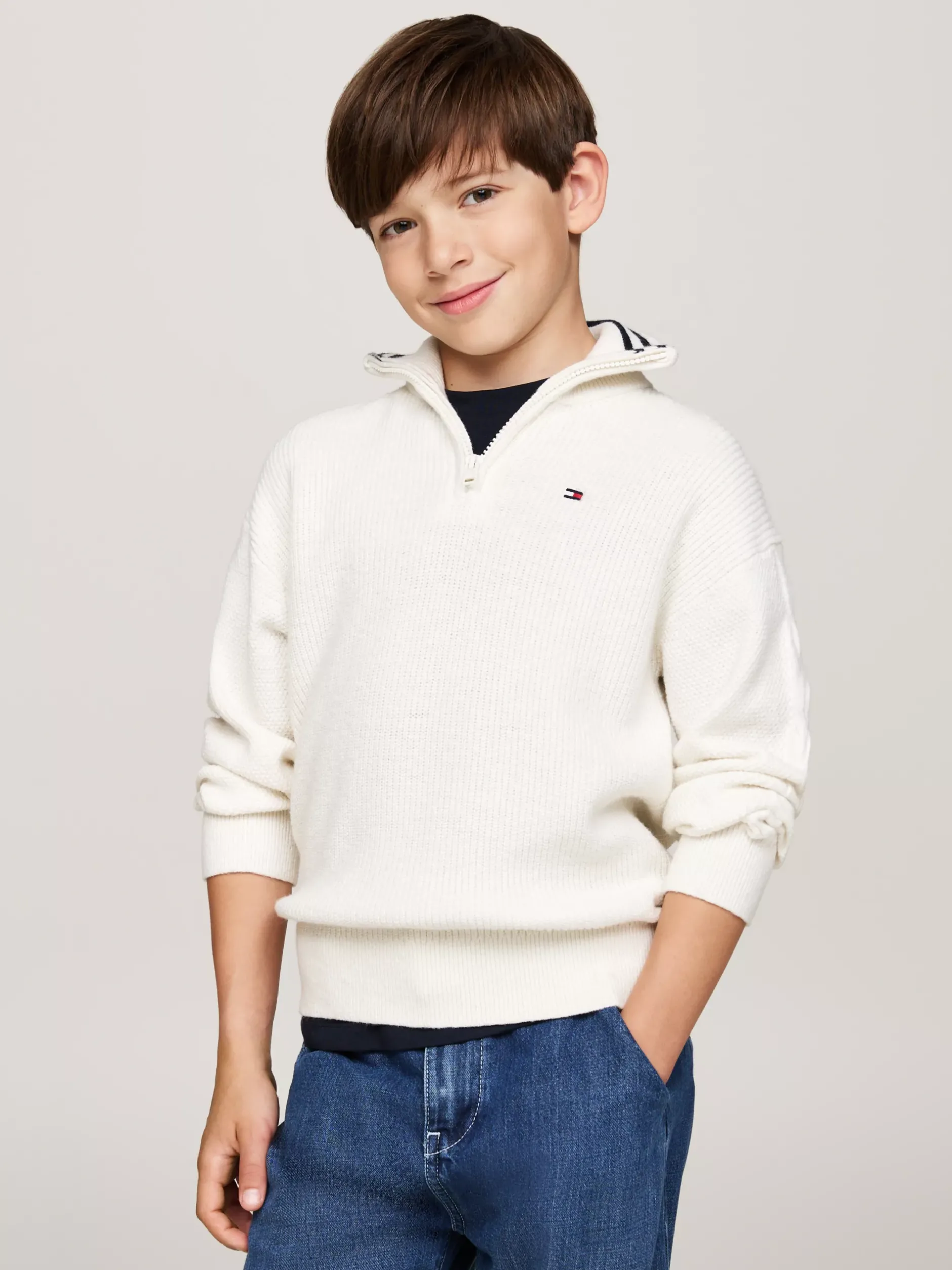 Dzianina*Tommy Hilfiger Golf Z Zapięciem Na Zamek Do 1/4 Długości IVORY PETAL