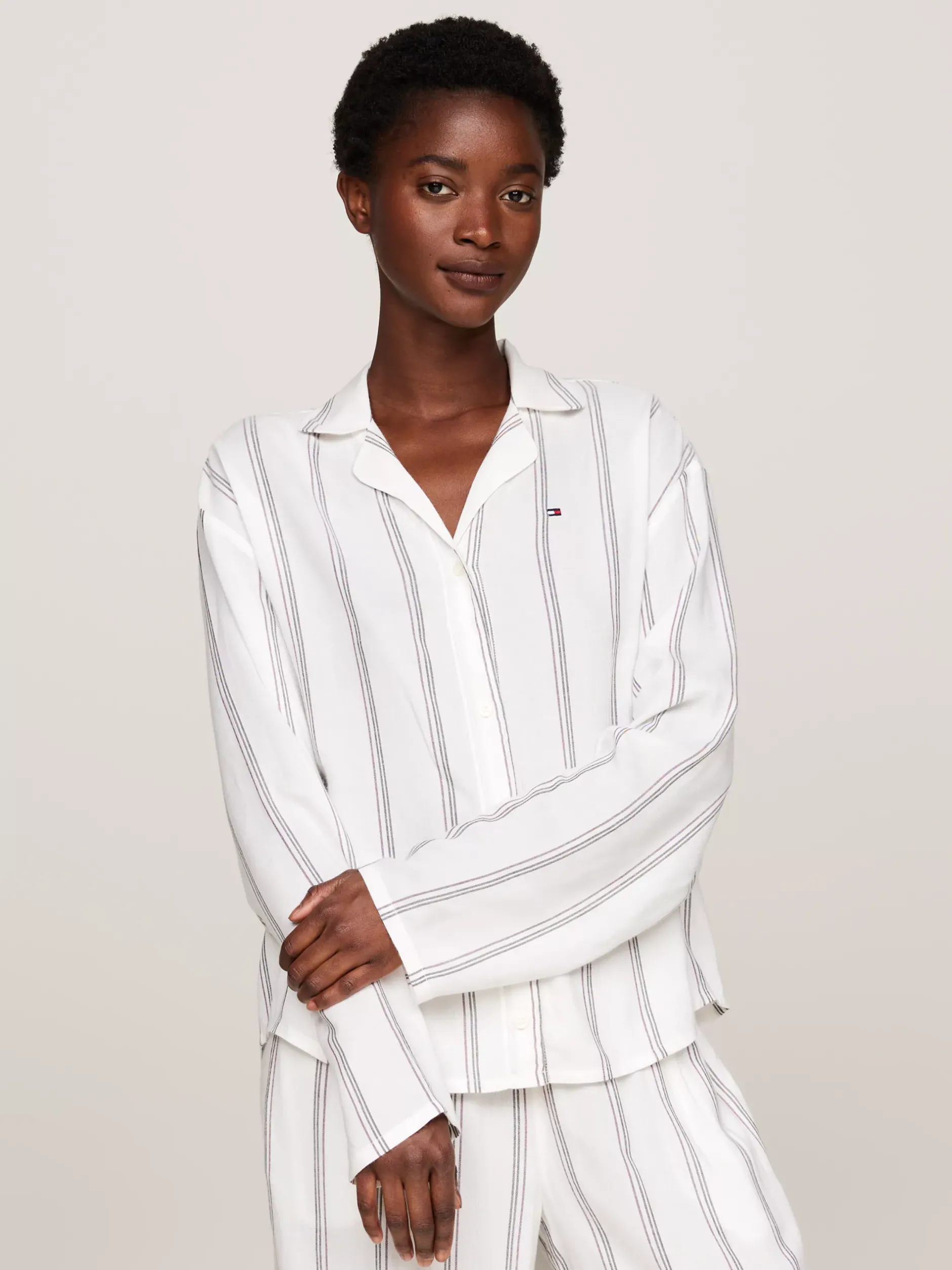 Koszule & Bluzki*Tommy Hilfiger Góra Od Piżamy TH Original THIN STRIPES IVORY