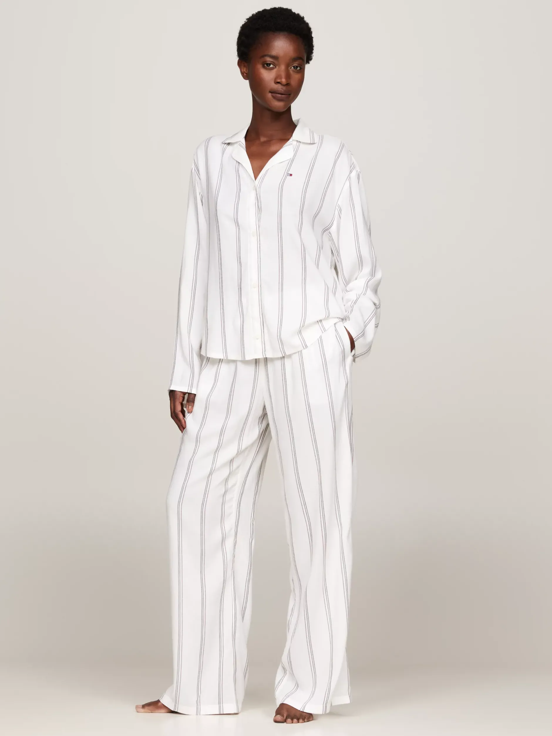 Koszule & Bluzki*Tommy Hilfiger Góra Od Piżamy TH Original THIN STRIPES IVORY