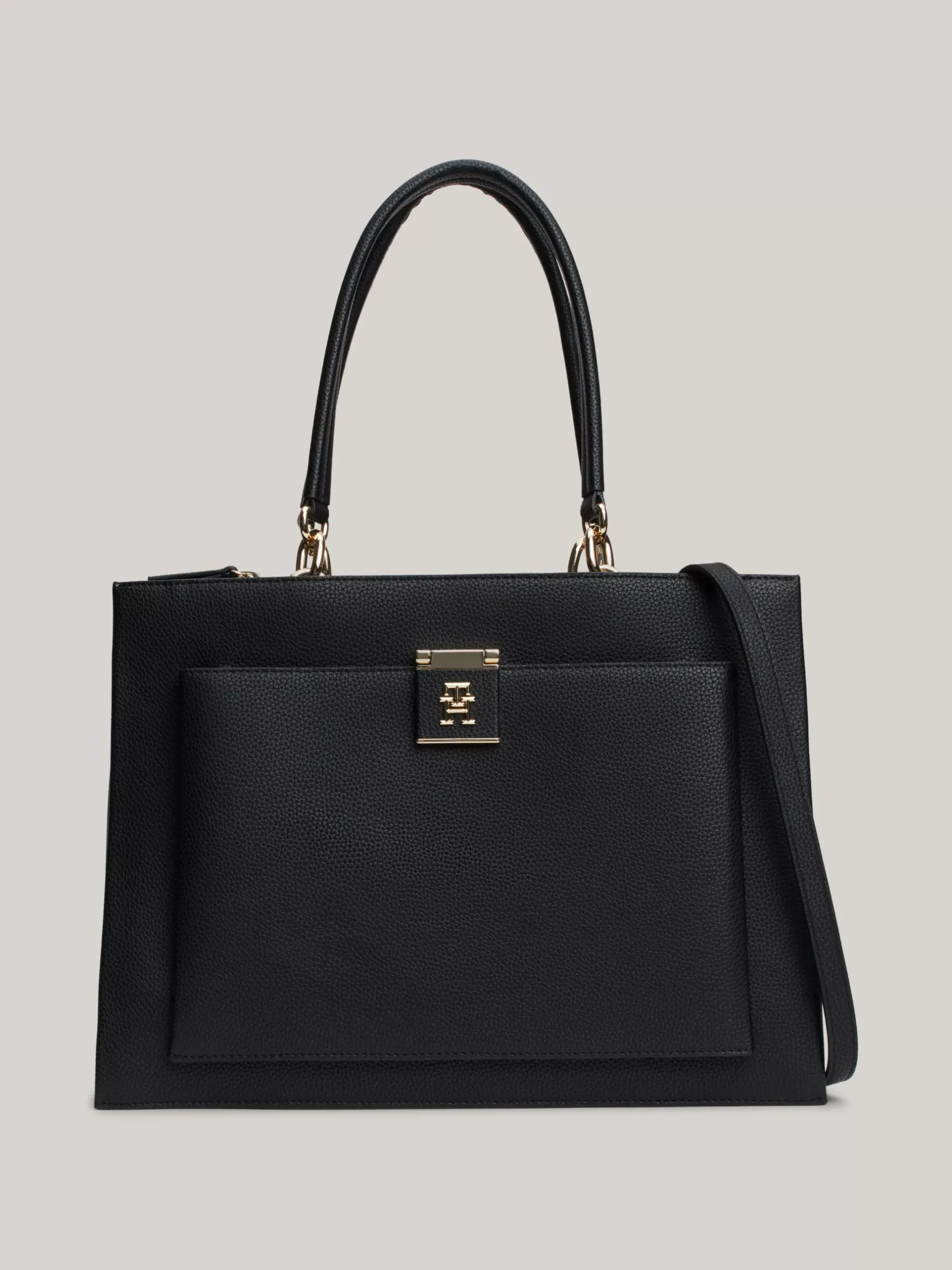 Torebki-Worki*Tommy Hilfiger Groszkowana Torebka Na Pasku TH Monogram BLACK