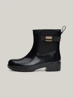 Botki*Tommy Hilfiger Gumowce Na Obcasie Klockowym BLACK