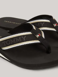 Sandały*Tommy Hilfiger Japonki Z Parcianymi Paskami I Logo BLACK