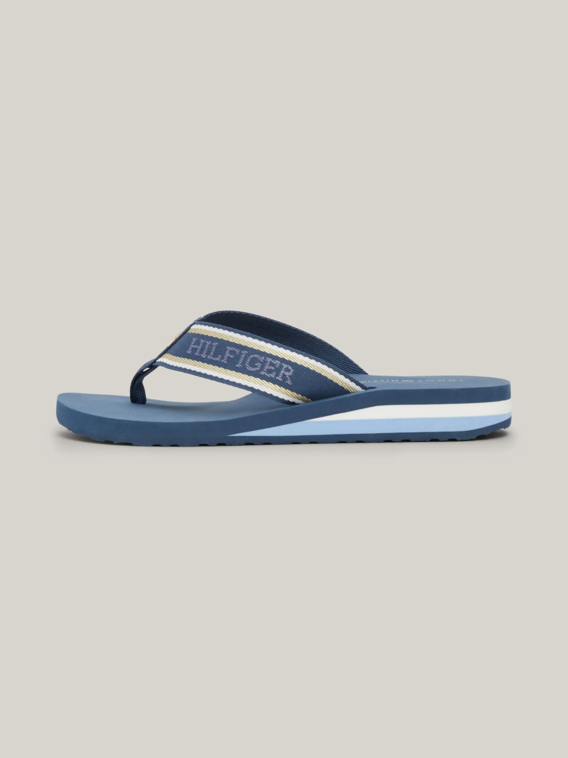 Sandały*Tommy Hilfiger Japonki Z Parcianymi Paskami I Logo FOSSIL BLUE