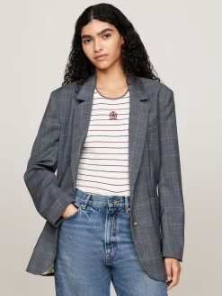 Marynarki*Tommy Hilfiger Jednorzędowa Marynarka W Kratę MEDIUM GREY HEATHER