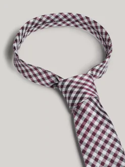Krawaty & Poszetki*Tommy Hilfiger Jedwabny Krawat W Kratę Vichy DEEP ROUGE / LIGHT GREY